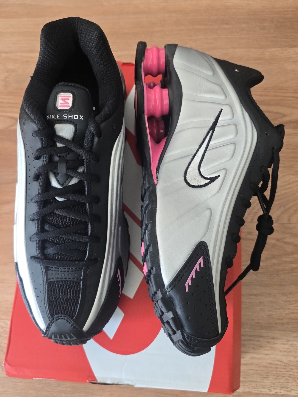 Nike Women's Shox Running Sneakers in Black, Pink and Silver
